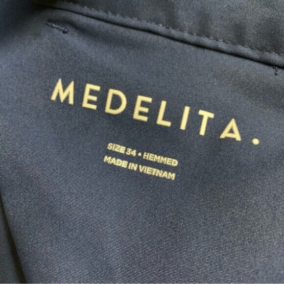 Medelita Men’s Blue Dress Pants Flat Front 34 Hemmed Professional Work Trousers - Picture 5 of 5